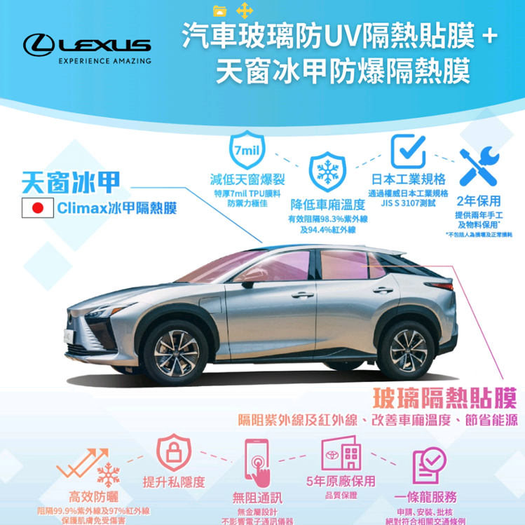 汽車玻璃防UV隔熱貼膜及天窗冰甲防爆隔熱膜